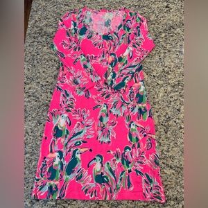 Lilly Pulitzer Hot Pink Long Sleeve Parrot Print Dress